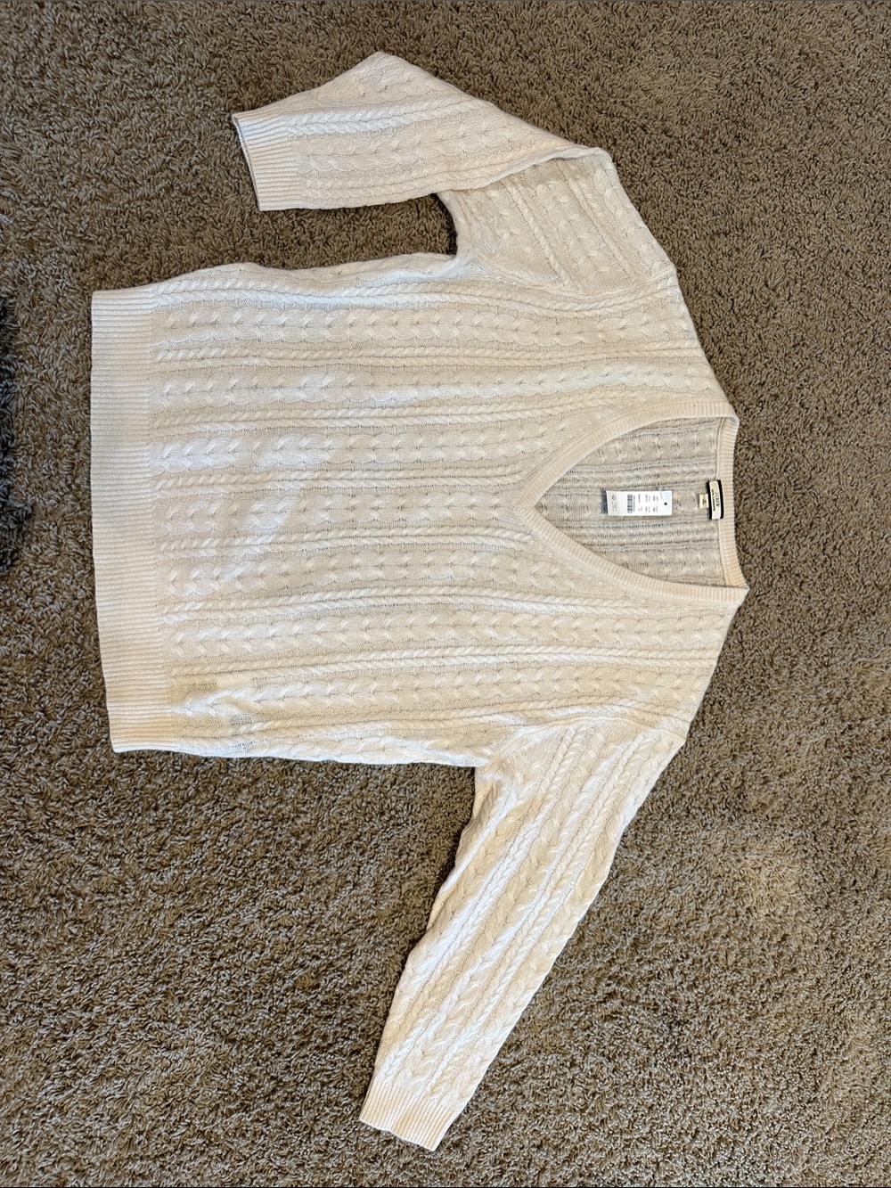 J. Crew Women’s 100% Cashmere Cream Cable-Knit V-Neck Sweater Sz S